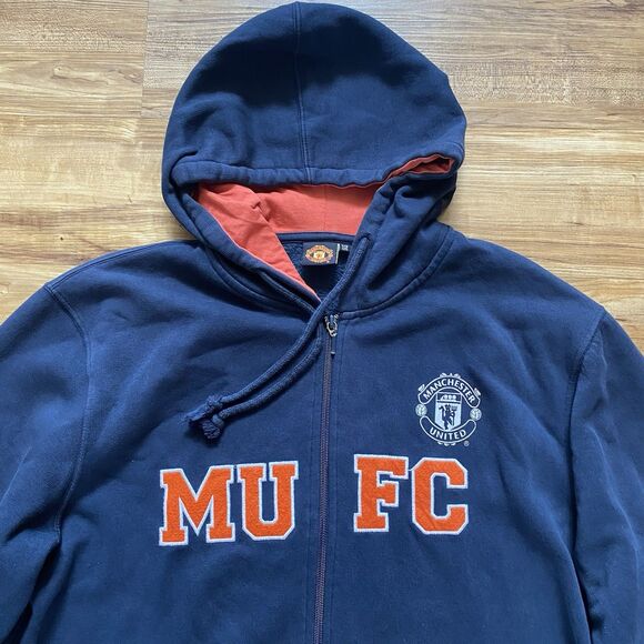 MANCHESTER UNITED Football GGMU L Navy Blue Hoodie Soccer Outerwear Full Zip* - Picture 9 of 16